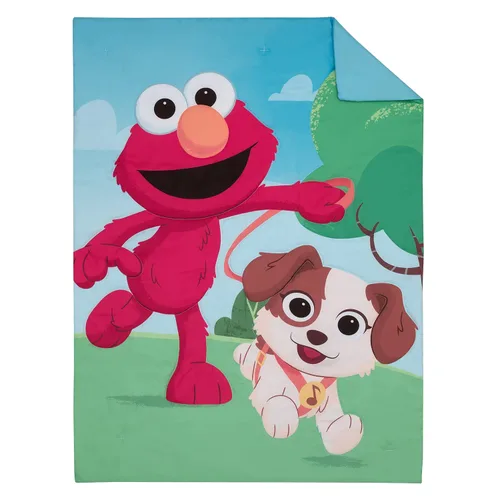 Miniatura 2 de Sesame Street Furry Friends - Juego de ropa de cama infantil de 4 piezas con diseño de elmo y cachorro azul, verde y rojo – edredón, sábana bajera
