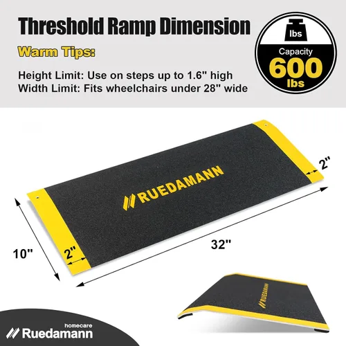 Miniatura 6 de Ruedamann Rampa de umbral para puertas, 32 pulgadas de ancho x 10 pulgadas de largo, rampas antideslizantes para sillas de ruedas para escalones