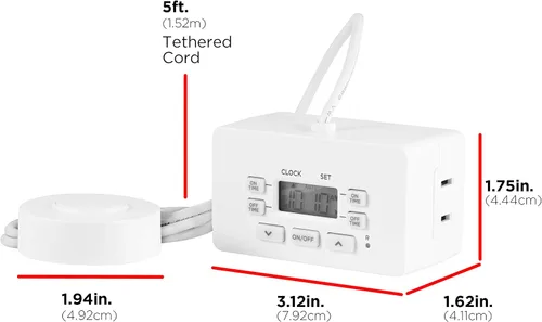 Miniatura 3 de UltraPro Temporizador digital de enchufe de barra 24 horas, 2 polarizados, 2 ciclos programables, correa de anulación de 5 pies, blanco, 1 paquete