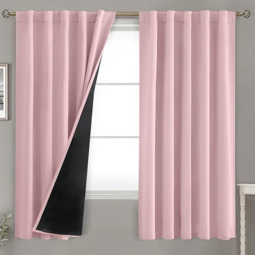 Miniatura 174 de BGment Cortinas 100% opacas beige de 63 pulgadas de largo con forro aislante térmico, bolsillo para varilla y lengüeta trasera de doble capa