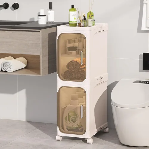 Armario de almacenamiento de baño delgado de 2 niveles, gabinetes de almacenamiento plegables, almacenamiento de baño estrecho, organizador de