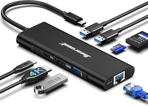Miniatura 11 de Hiearcool Concentrador USB C, estación de acoplamiento HDMI 8 en 1 USB-C a 4K 60Hz, adaptador multipuerto Ethernet USBC de 100 W PD Dock compatible