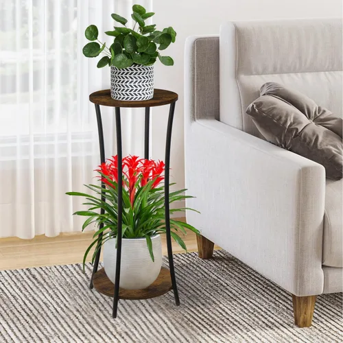 Miniatura 2 de YINMIT Soporte para plantas de interior, estante redondo de 2 niveles para maceta, estante de soporte para maceta, estante de soporte redondo, Marrón