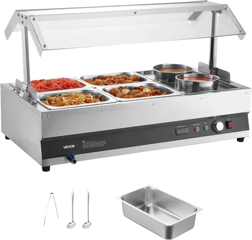 Miniatura 16 de VEVOR Calentador de Sopa Eléctrico, Olla Redonda Doble de Acero Inoxidable de 7.4QT Temperatura Ajustable 86~185°F, Bain Marie Comercial de 1200W