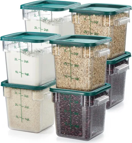 Miniatura 15 de CURTA Paquete de 4 recipientes de almacenamiento de alimentos con tapa roja - Grado comercial NSF en 5.7 L - Cuadrado, transparente, policarbonato