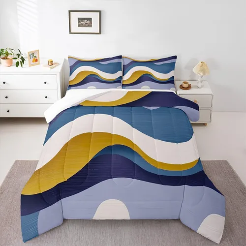 Miniatura 24 de Erosebridal Juego de edredón a rayas azules, juego de ropa de cama tamaño King, juego de ropa de cama moderno minimalista y colecciones con temática