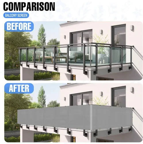 Miniatura 3 de E&K Sunrise - Rejilla para valla de privacidad para balcón, 2.5 x 50 pies, con bridas de cremallera, protección UV para terraza, patio, patio, Gris