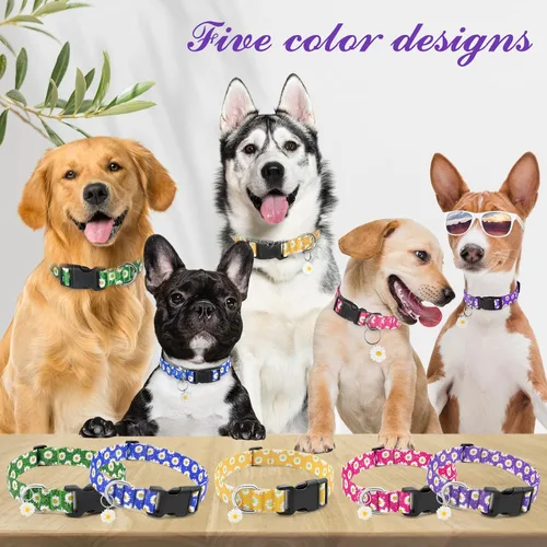 Miniatura 7 de Lindos collares para perros, collar suave de flores florales con dijes de margaritas para perros medianos (M, morado)