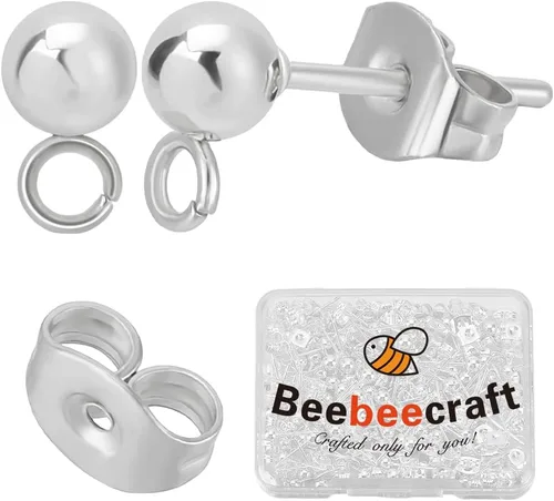 Miniatura 8 de Beebeecraft 100 PIEZAS de Pendientes de Poste de Bola Chapados en Oro de 24K con Lazo, Accesorios para Pendientes con Poste de Bola para Hacer Dorado