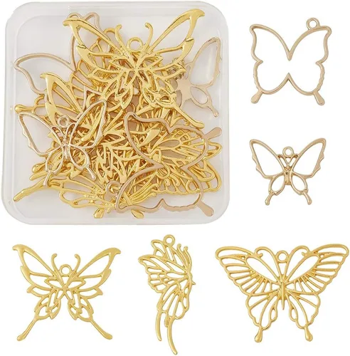 Miniatura 8 de Colgantes de bisel de espalda abierta con corazón de aleación, Metal, No es una piedra preciosa Cactus y mariposa