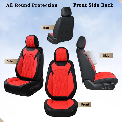 Miniatura 7 de Coverado Juego Completo de Fundas de Asiento de Automóvil, Fundas de Asiento de Cuero de Lujo para Delantero y Trasero, Fundas de Asiento En