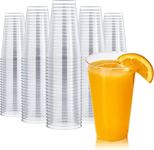 Miniatura 7 de FOCUSLINE Paquete de 200 vasos de plástico transparente de 14 onzas, vasos desechables grandes de plástico para fiestas, vasos transparentes