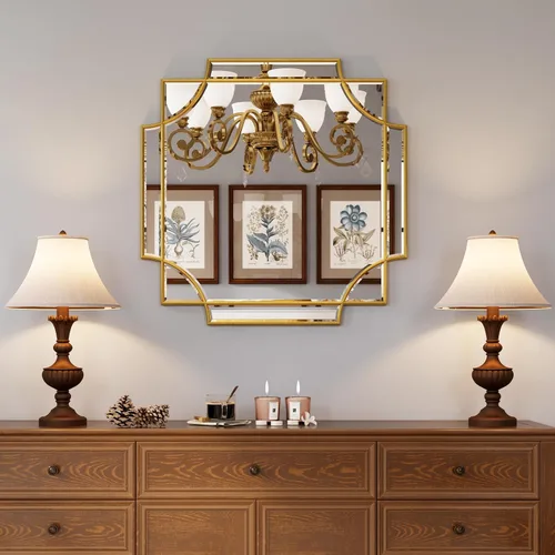 Miniatura 2 de Kelly Miller Espejo con marco dorado para pared, 26 x 26 pulgadas, espejo de tocador cuadrado dorado, espejo decorativo biselado para decoración