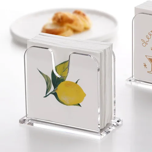 Miniatura 5 de DINGHUO Servilletero de acrílico para cóctel, para la mesa, (12.7 cm x 12.7 cm) Dispensador de servilletas de bebidas transparente con base de 8 mm