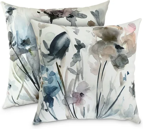 Juego de 2 fundas de almohada florales de 18 x 18 pulgadas, fundas de almohada decorativas con diseño de flores de acuarela vintage, fundas de