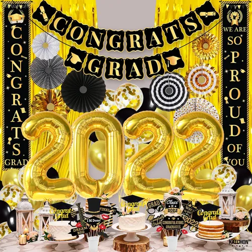 Miniatura 7 de Enormes decoraciones de fiesta de graduación 2022 – Paquete de 63 Cartel «We Are So Proud Of You» con accesorios de cabina de fotos de graduación