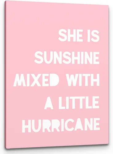 Miniatura 11 de PHAMTE Decoración de pared para dormitorio de niñas, arte de pared con texto en inglés «She is Sunshine Mixed with a Little Hurricane», lienzo