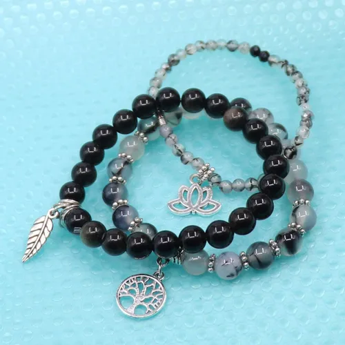 Miniatura 3 de UEUC - Pulseras Reiki, apilables, de piedras curativas, cristales, con dije del árbol de la vida, yoga y hoja de loto, contra la ansiedad
