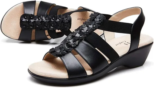 Miniatura 5 de VJH confort Sandalias de cuña para mujer, con plataforma elástica, cómodas, informales, planas