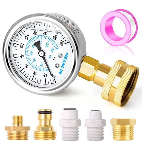 Miniatura 12 de MEANLIN MEASURE 0~200 Psi Manómetro de acero inoxidable, esfera con cara de 2.5 pulgadas, 3/4" hembra, relleno de líquido, presión de agua, aceite
