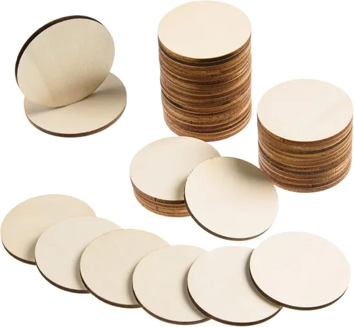 300 unidades de 2 pulgadas redondas sin terminar rebanadas de madera redondas de discos de madera para manualidades, recortes redondos de madera,