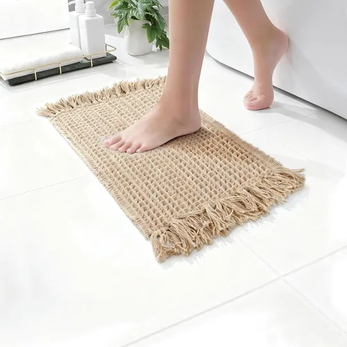 Tapete de baño con borlas, tapete de baño con borlas, tapete de baño antideslizante para suelo de baño, tapete de baño bohemio ultra suave, tapete