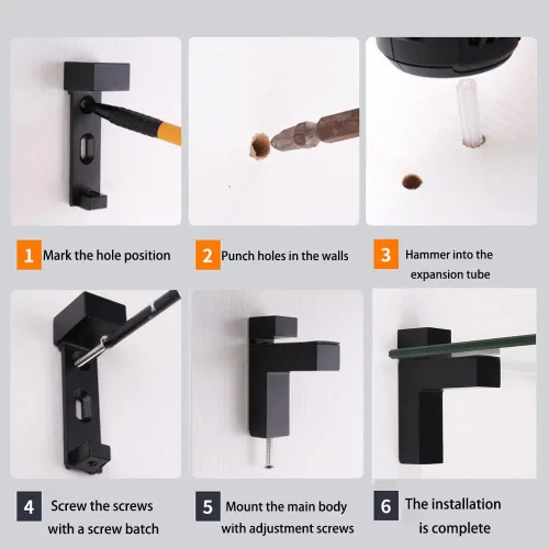 Miniatura 9 de Soporte de metal ajustable de madera/vidrio para estante de pared, soportes de montaje, soporte de pared para estante de 0.197-1.181 in