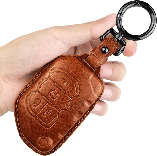 Miniatura 9 de Tukellen Funda de cuero para llavero Jeep Wrangler Gladiator Sahara Rubicon con 4 botones (negro)