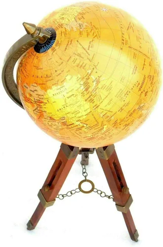 Miniatura 3 de Adorno de globo de mesa náutica de latón antiguo con trípode de madera