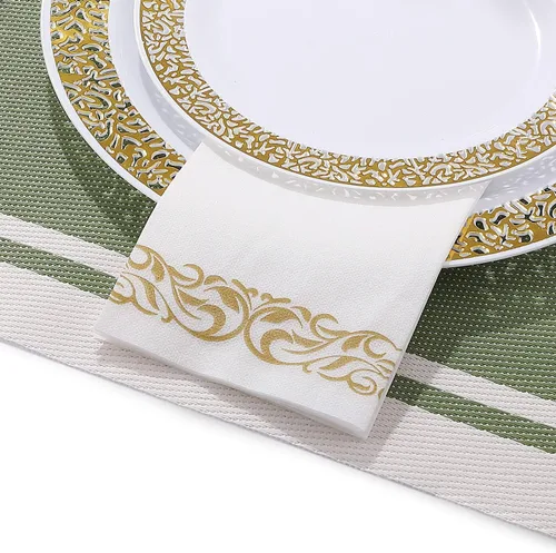 Miniatura 3 de FOCUSLINE 200 toallas de baño desechables con tacto de lino, toallas de mano de papel suaves y absorbentes para invitados, toallas de mano de papel