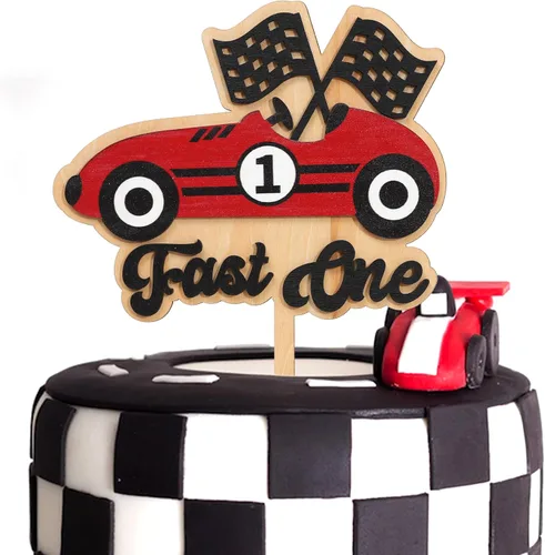 Miniatura 10 de Decoración de madera para cupcakes de coche de carreras, decoración de cumpleaños rápida de una magdalena Decoración temática de cumpleaños Fast