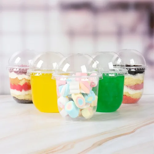 Miniatura 6 de Vasos desechables de plástico transparente de 12 onzas con tapas de cúpula, perfectas para bebidas frías, café, batidos, postres, sin BPA, paquete