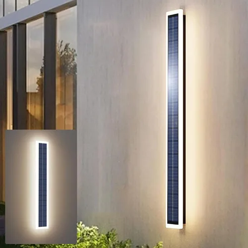 Luces de pared solares al aire libre impermeables, lámpara de pared LED de montaje de 10W con pantalla de acrílico de 60 cm de largo, lámparas de