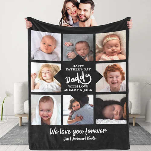 Miniatura 15 de Manta personalizada para el día del padre con collage de fotos, manta personalizada con fotos para papá/abuelo/regalos de hija o hijo, manta