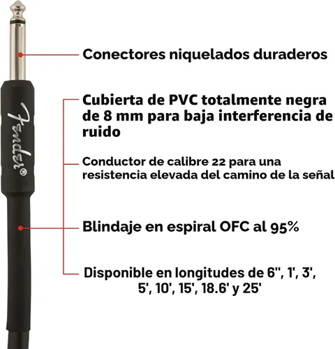 Miniatura 3 de Fender Cable de instrumento de serie Professional, cable de guitarra de 10 pies, listo para escenario con diseño antitorceduras, negro