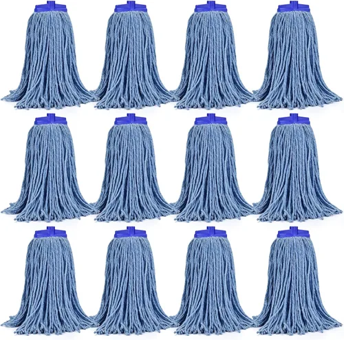 Miniatura 10 de Matthew - Cabezales de repuesto para trapeador húmedo de algodón resistente (azul, mediano, paquete de 12) con 2 paños de microfibra para uso