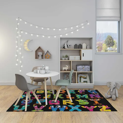 Miniatura 2 de LOKMU Alfombras antideslizantes de dibujos animados de monstruos esponjosos del alfabeto sobre negro, decoración del hogar, alfombra para aula, sala