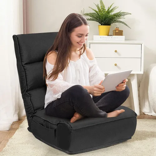 Miniatura 2 de DORTALA Silla de Piso Plegable para Adultos, Silla Gaming de Espuma con Memoria con Soporte Ajustable para Cabeza y Espalda de 5 Posiciones, Asiento