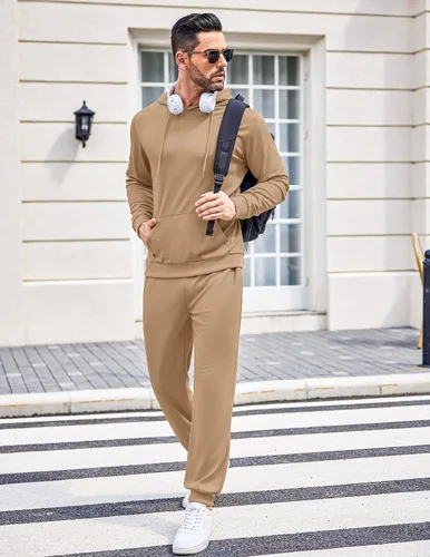 Miniatura 38 de COOFANDY Conjunto deportivo de 2 piezas para hombre, conjunto deportivo casual con capucha