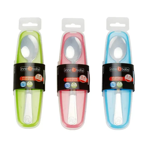 Miniatura 5 de Innobaby Din Din Smart - Cuchara y tenedor de acero inoxidable con funda de transporte. Juego de utensilios para niños y niños pequeños. Sin BPA.