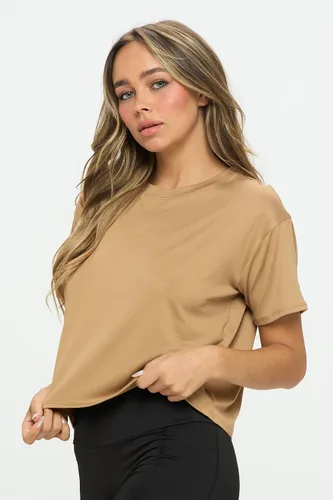 Miniatura 3 de KNIT RIOT Camiseta corta para mujer, manga corta, suave, con cuello redondo, casual, activa, para yoga, correr, camiseta recortada