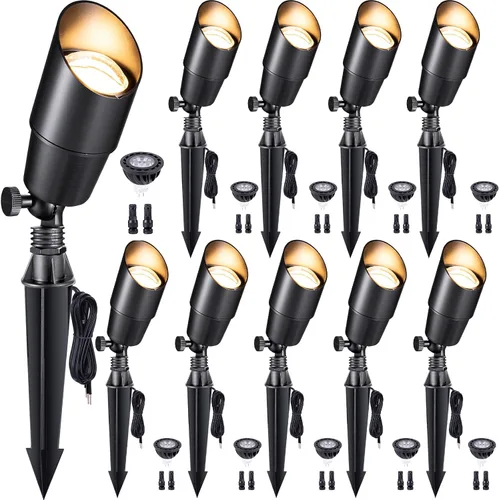 Miniatura 36 de Gardenreet - Focos de paisaje de bajo voltaje - Iluminación exterior de latón LED 12V, luces focales cableadas IP65 impermeables, negro para jardín