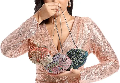 Miniatura 2 de Boutique De FGG Bolsos de mano con diamantes de imitación de pescado para mujer, bolsos formales de noche, bolso de graduación, boda, fiesta, bolsa