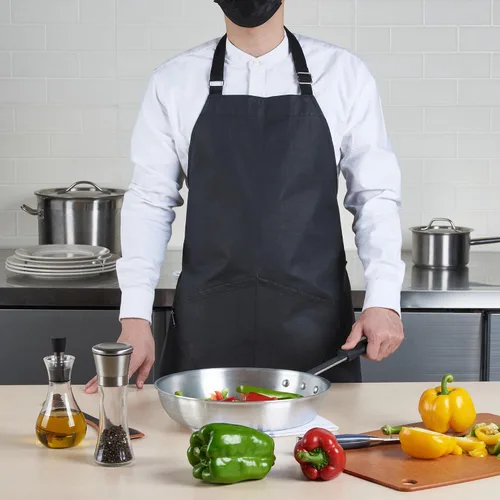 Miniatura 5 de Restaurantware Delantal de cocina de 32 x 26 pulgadas, 1 delantal de chef ignífugo, correas ajustables para el cuello para hombres y mujeres, Negro
