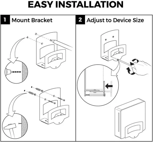Miniatura 5 de HumanCentric Caja de cables y soporte para módem, montaje de pared ajustable para dispositivos pequeños y estrechos, cajas de cable, módems