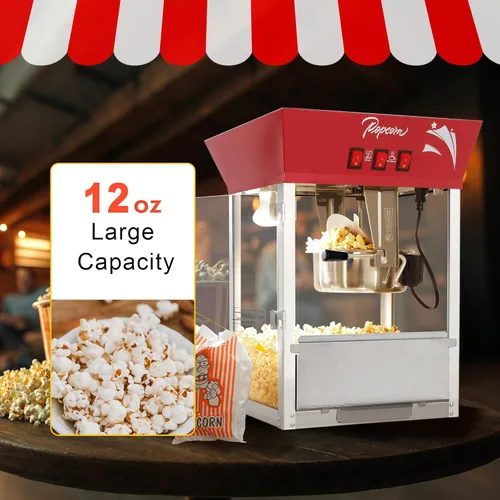 Miniatura 3 de Máquina de palomitas de maíz de 12 onzas (rojo) - Máquina de palomitas de maíz para encimera, 3 interruptores fáciles, hace hasta 48-60 tazas