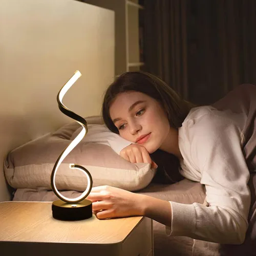 Miniatura 8 de Juego de 2 lámparas de mesa LED en espiral modernas, lámpara de mesa de control táctil de 10 W con puertos de carga USB, regulable, 3 modos de Negro