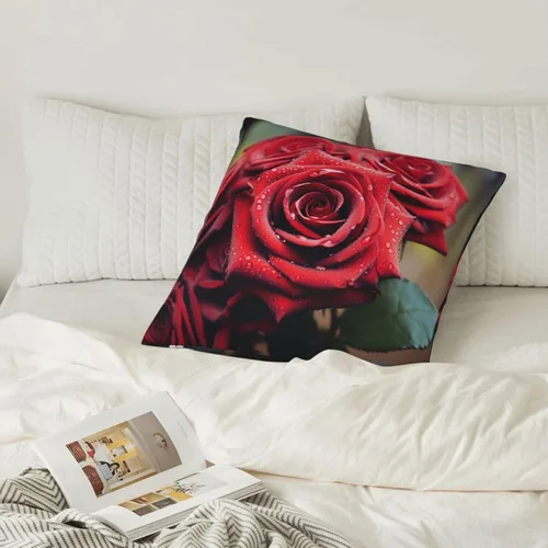 Miniatura 6 de Fundas de almohada cuadradas decorativas para sofá, hermosas fundas de almohada con rosas rojas, funda de cojín de doble cara para sala de estar