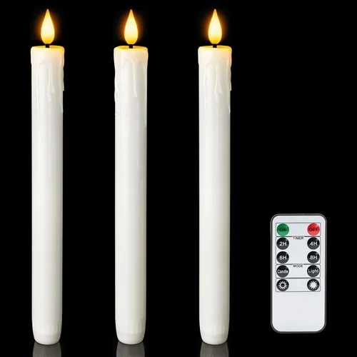 Miniatura 14 de Homemory 3 velas cónicas cerosas sin llama con control remoto, candelabros LED sin llama, velas altas clásicas, velas cónicas parpadeantes que
