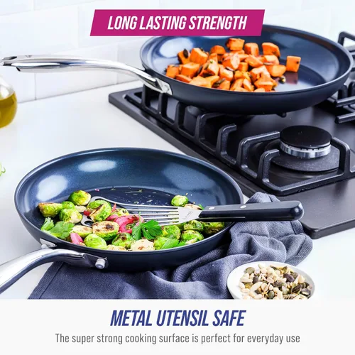 Miniatura 4 de Blue Diamond Cookware - Juego de sartenes antiadherentes de cerámica anodizada dura, de 10 y 12 pulgadas, sin PFAS, apto para lavavajillas, apto